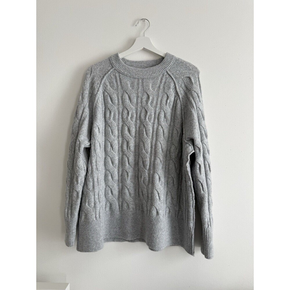 ✿ Aerie Gray Cable Knit Sweater Women’s Size S Cozy Classic Pullover Top Lux